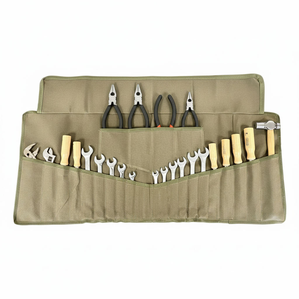 VINTAGE TOOL ROLL - HEAVY DUTY WAXED CANVAS WITH 26 POCKETS